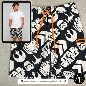 Star Wars Mens Board Shorts Black White Graphic Swim Trunks XL Stormtrooper